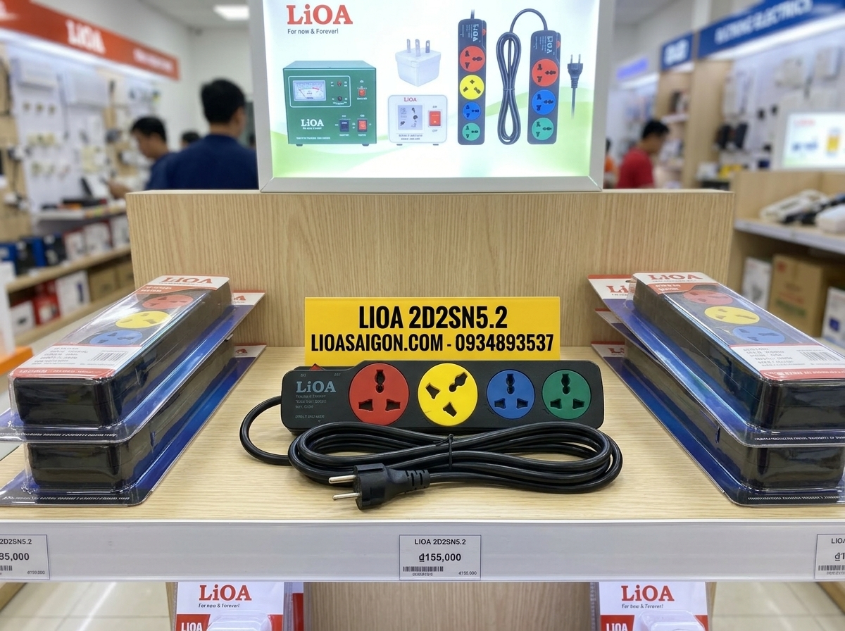 Ổ Cắm LiOA 2D2SN5.2 (4 Lỗ Kết Hợp - 5m) Nắp Che An Toàn